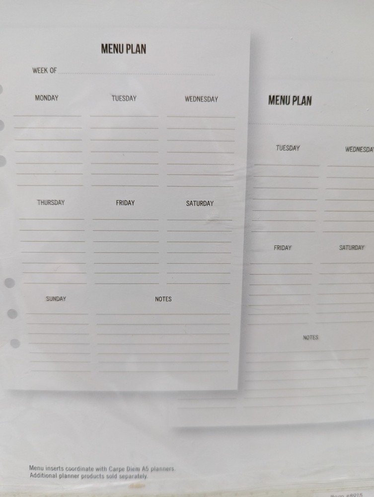 Carpe Diem Undated Menu Inserts Planner Inserts