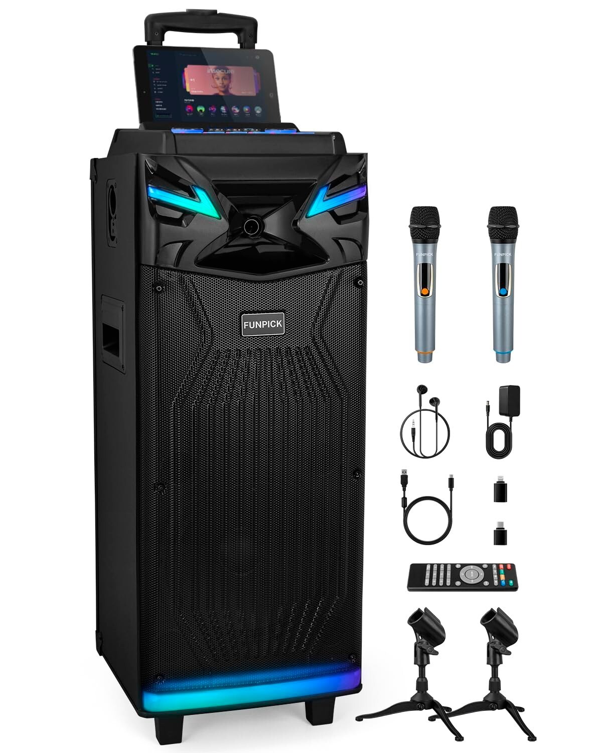 Karaoke Machine with 2 Microphones, Bluetooth Dual-10 Karaoke Speaker