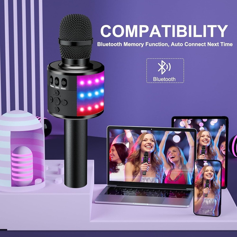 Portable Singing Mic with Dynamic LED Lights & Echo Effect - Perfect for Parties