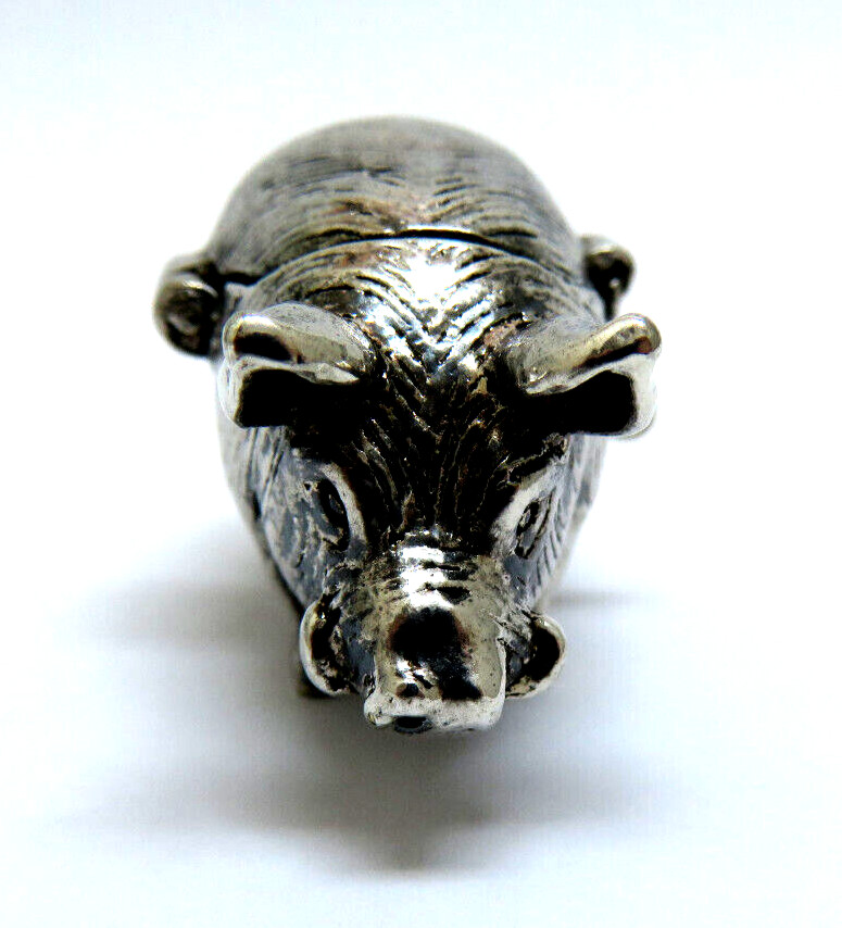 Vintage Silver Plate Heavy Figural PIG HOG BOAR Trinket Box ~ 45 g