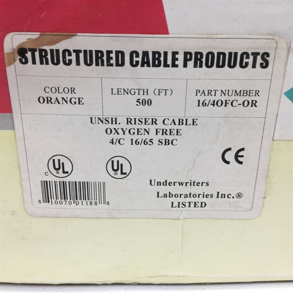 Structured Cable Products 16/40FC-OR Unshielded Riser Cable 4/C Orange 500'
