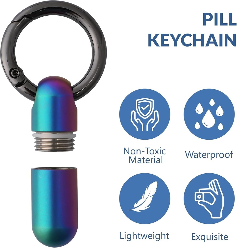 Travel-Friendly Titanium Pill Container with Keyring & O-ring Seal - Multicolor