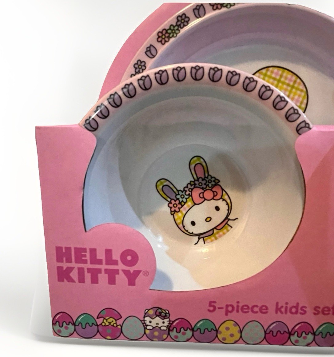 Hello Kitty Easter 5-piece Kids Dish Set Bowl Plate Cup