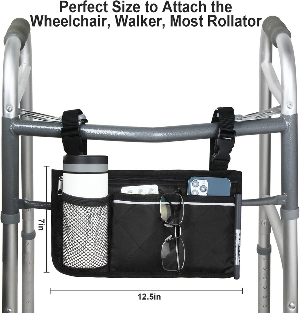 Versatile Wheelchair Side Bag with Safety Reflector & Effortless Accessibility