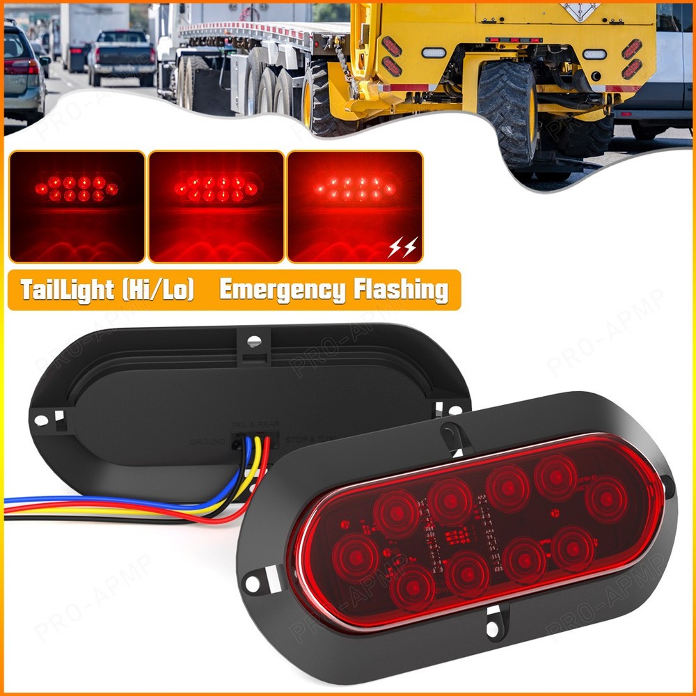 2x Red 6" Oval Trailer Lights Flash LED Stop Turn Tail Brake Truck Flush Mount