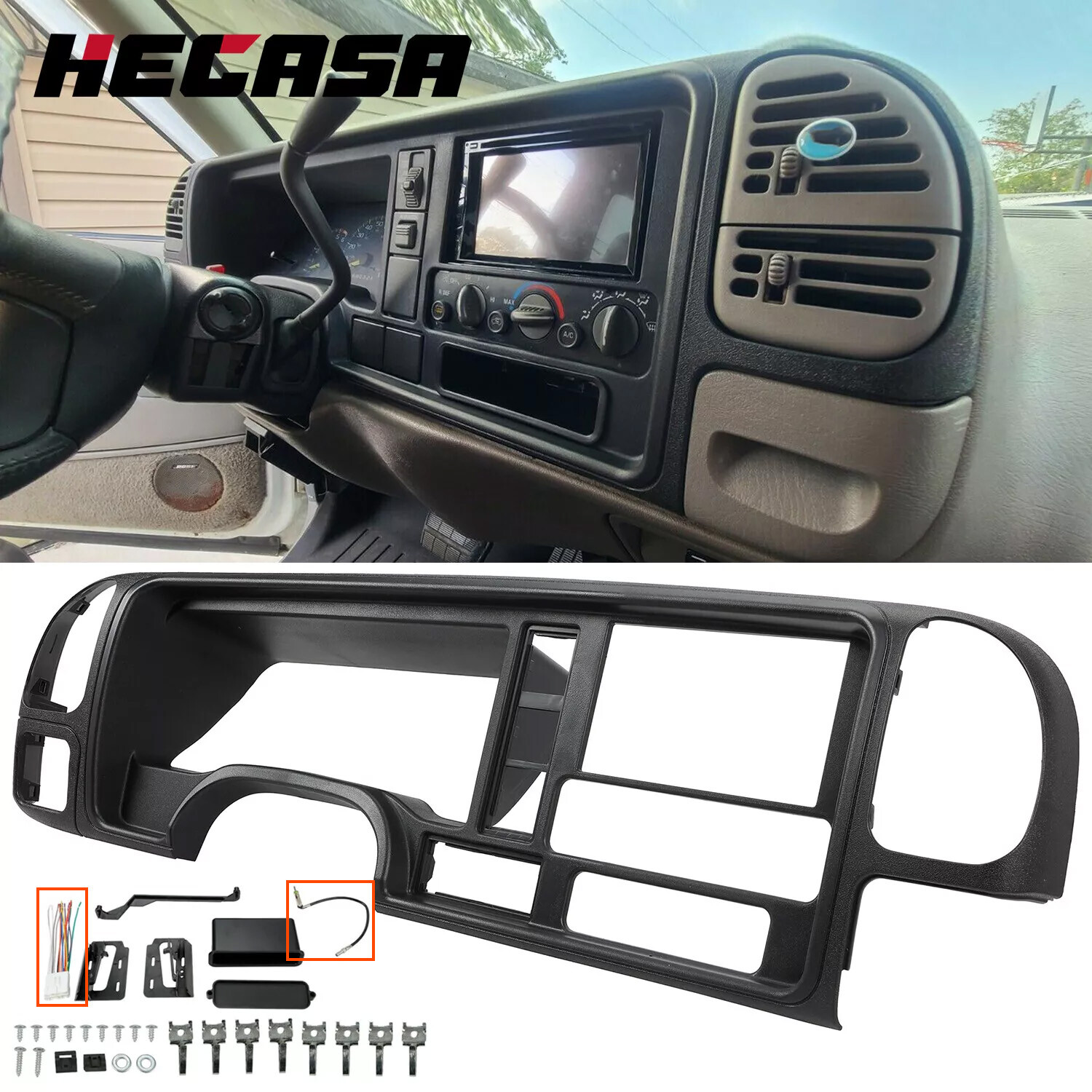 Double DIN Truck Dash bezel Kit For 95-02 GMC Full Size Trucks / SUVs Black