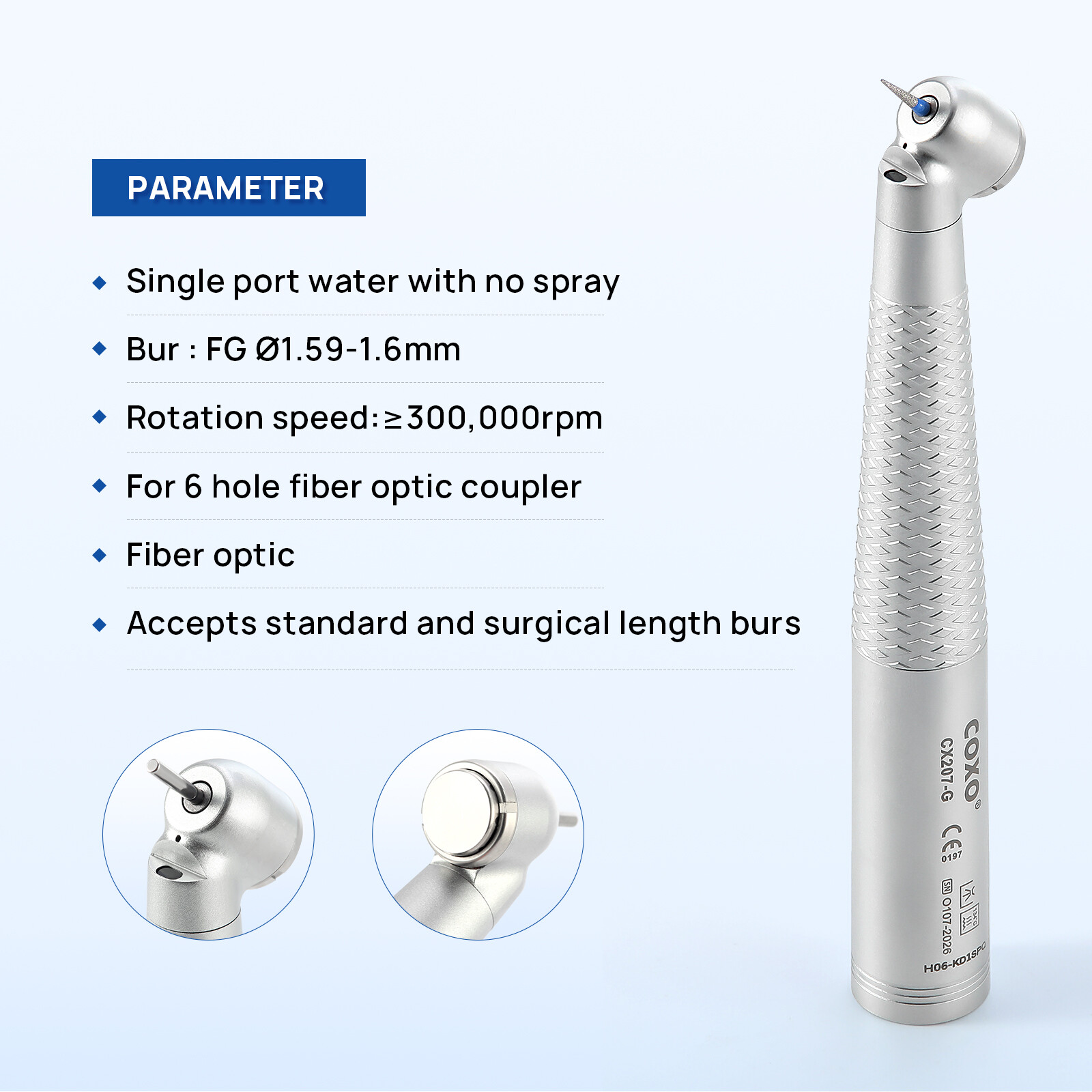 COXO Dental Surgical Handpiece 45 Degree LED High Speed Air Turbine 6 Holes