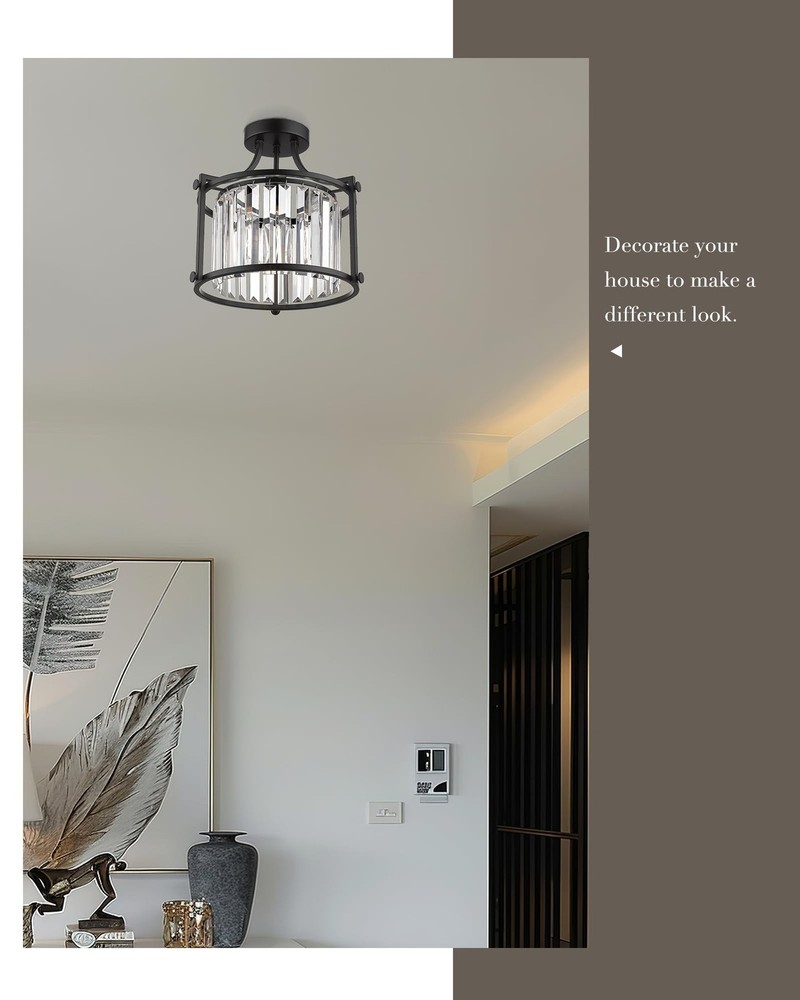 Crystal Flush Mount Ceiling Light, 1-Light Black Ceiling Light, Modern Flush ...