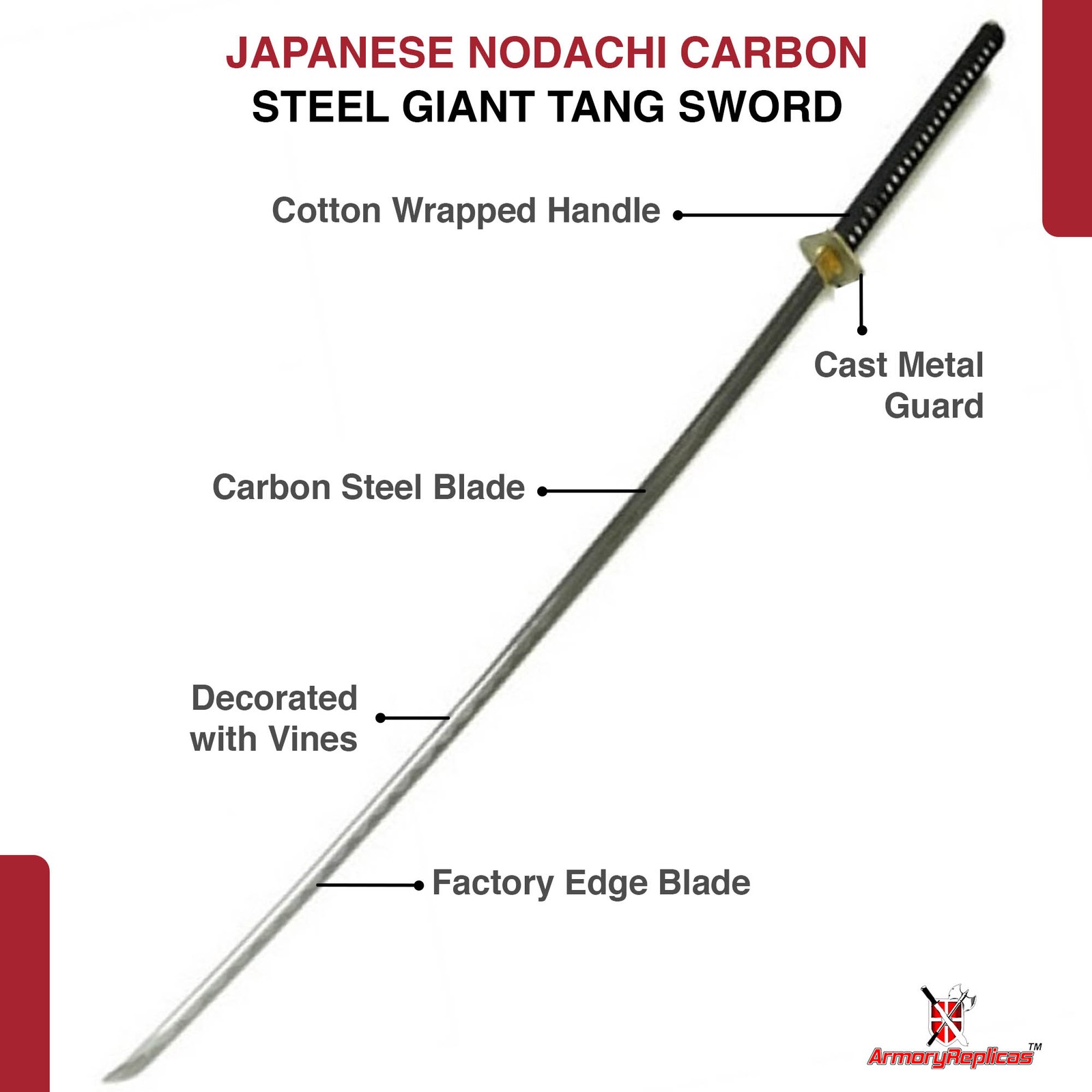 78" Giant Japanese Nodachi Sword: 57" Carbon Steel Full Tang Blade Greatsword