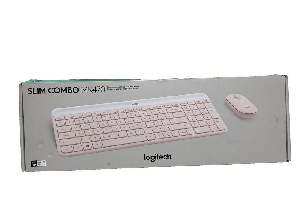 Logitech MK470 Slim Wireless Keyboard/Mouse Combo, Modern Compact Layout, Rose
