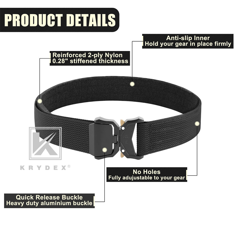 KRYDEX Tactical Duty Belt 1.5" Double Layer Flip Top Quick Release Buckle Belt