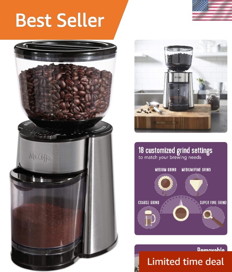 Automatic Burr Mill Coffee Grinder with 18 Custom Grinders Silver