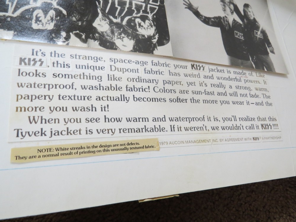 KISS FLAMES TYVEK JACKET ORIGINAL AD MOCKUP ARTWORK AUCOIN 1979