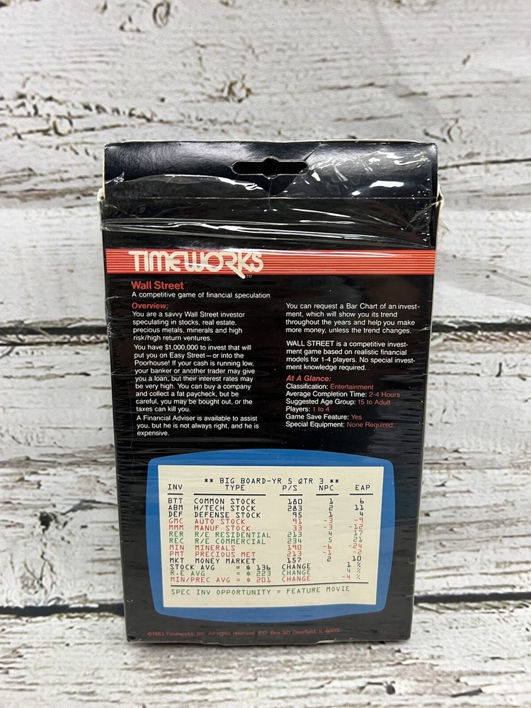 VTG Wall Street Timeworks Personal Computer Software Commodore 64 Disk With Box