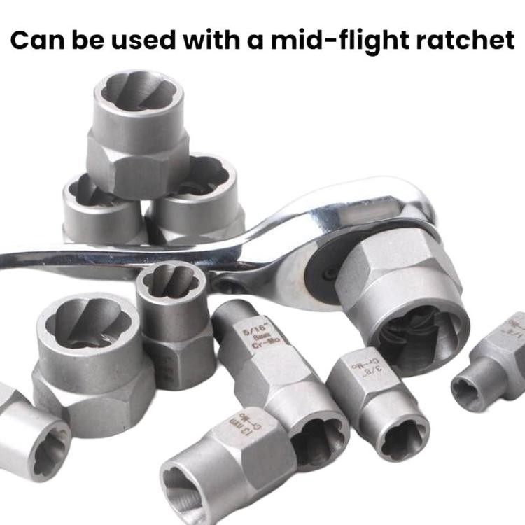 14-Piece Nut Extractor Set, Reverse-Thread Sockets for Bolt Removal, Multi-Size