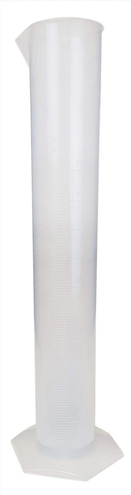 Cylinder Polypropylene Graduated with Hex Base, 500ml Capacity