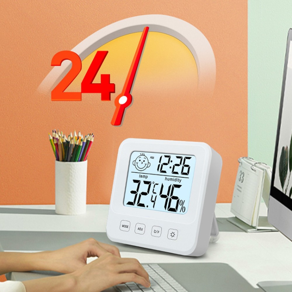 Electronic LCD Display Thermometer Hygrometer with Backlight Time Clock -50~70°C
