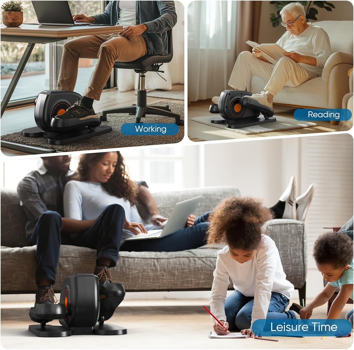 Under Desk Elliptical Machine Portable Pedal Ellipse Leg Exerciser for Seniors