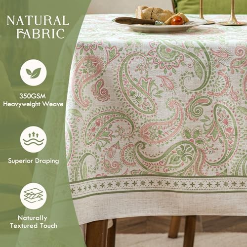 Floral Tablecloth Rectangular, Farmhouse 102" x 55" (Rectangular) Green Paisley