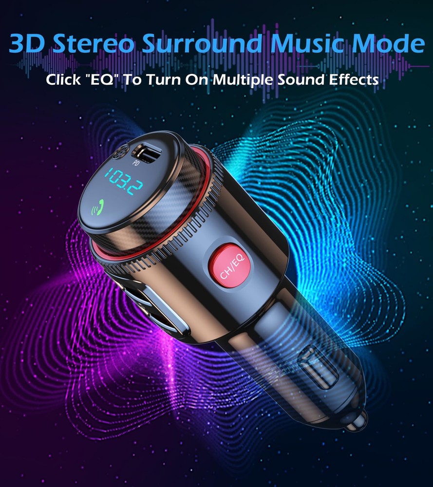 LIHAN Bluetooth 5.4 Car FM Transmitter, Wireless AUX Adapter with Mini, Black