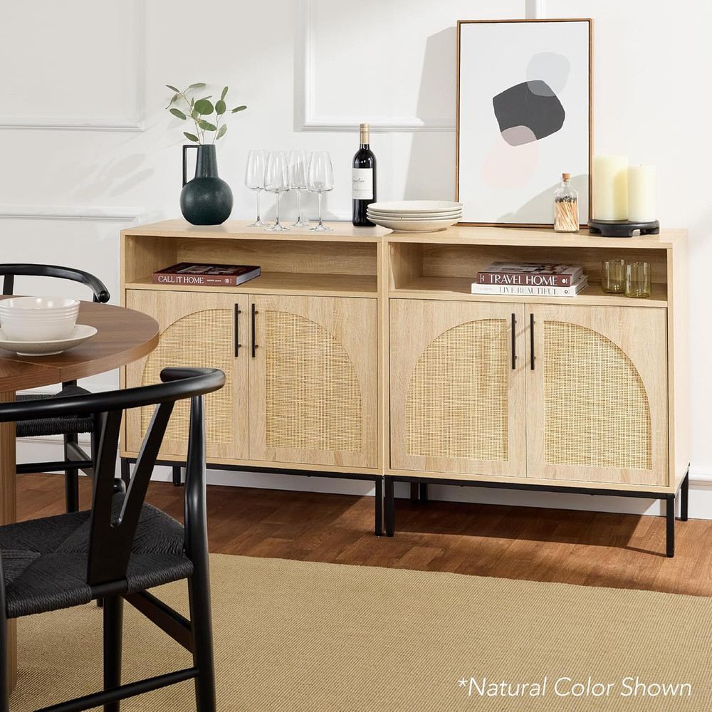 White Rattan Sideboard Buffet Cabinet - Stylish Accent Console Table
