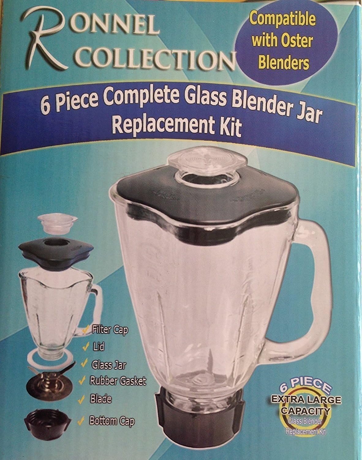 New 6-Piece Glass Blender Jar Replacement Kit for Oster Blender, 1.6 Liter
