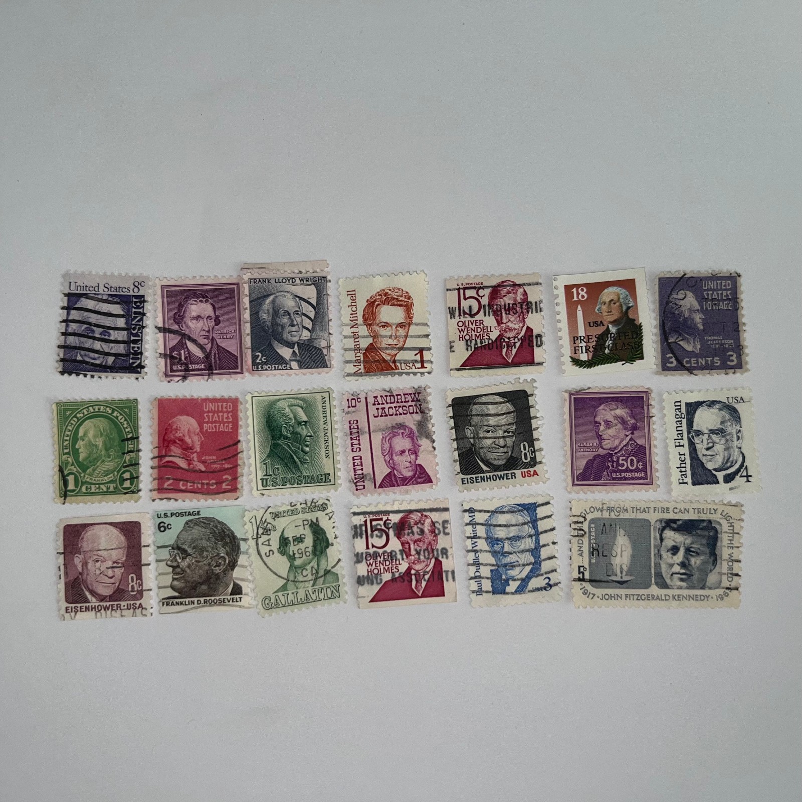 20 Vintage US Postage Stamps People Presidents Used Lot No Duplicates