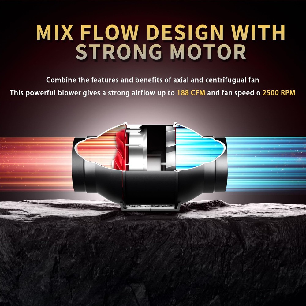 ONNAO Inline Duct Fan 4 Inch 200 CFM with Variable Speed Controller