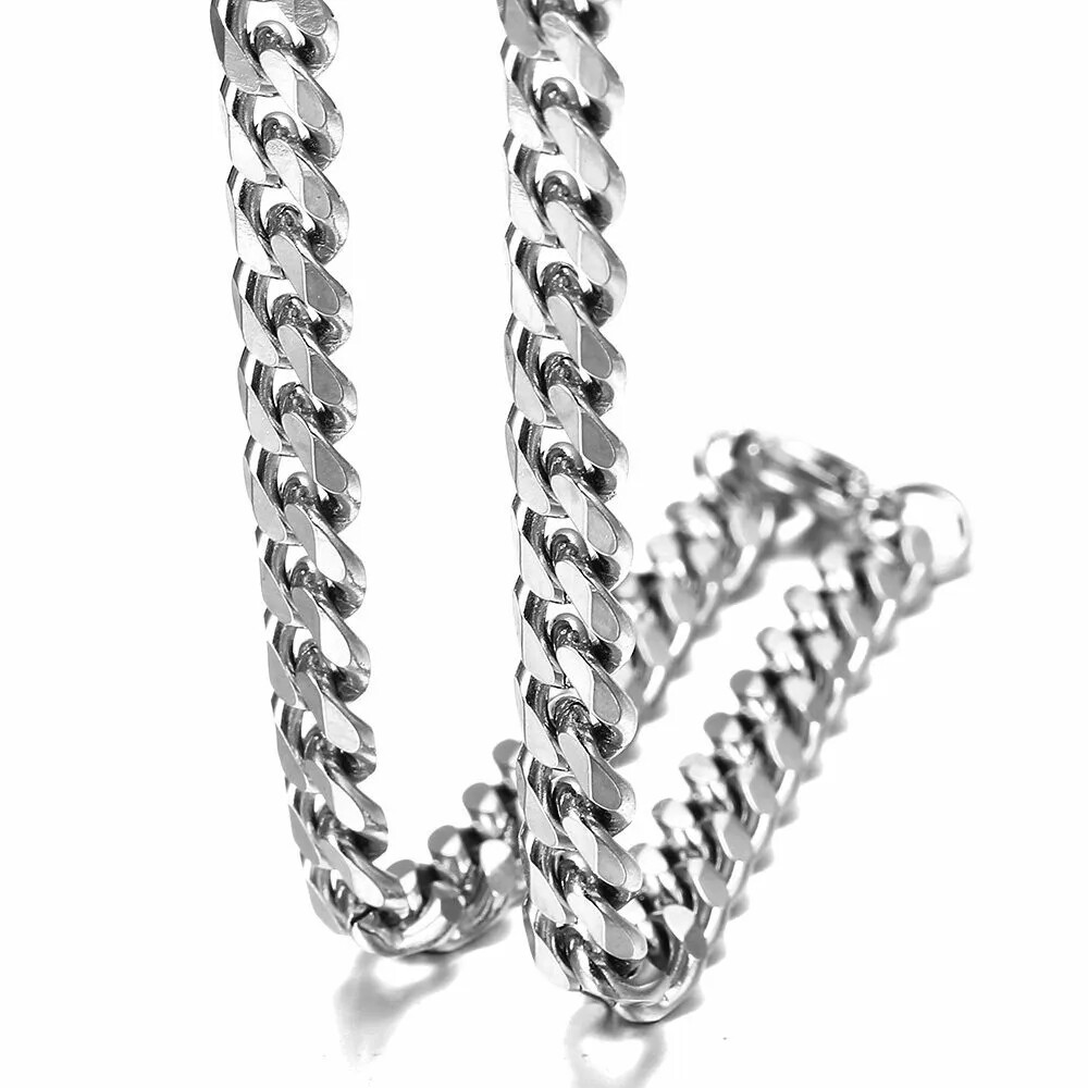 16-30" Stainless Steel Silver Chain Cuban Curb Necklace 3/5/7/9/11mm Womens Mens