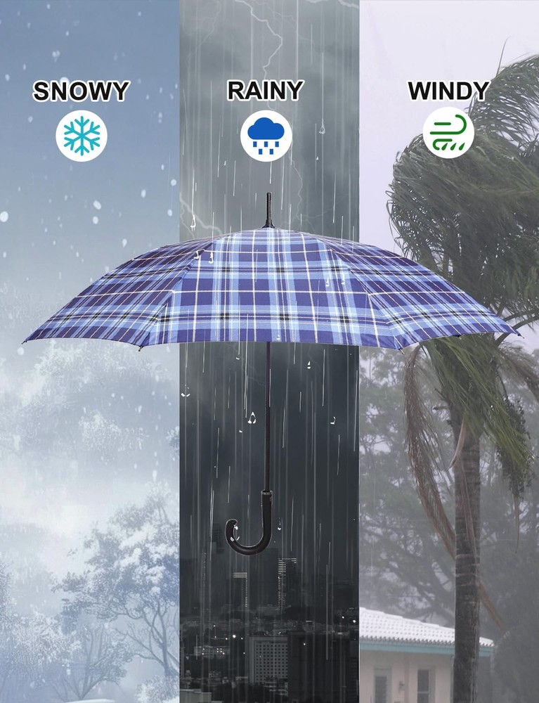 Best Large Stick Umbrella Windproof Automatic Open 50 Inch with Hook Handle Over
