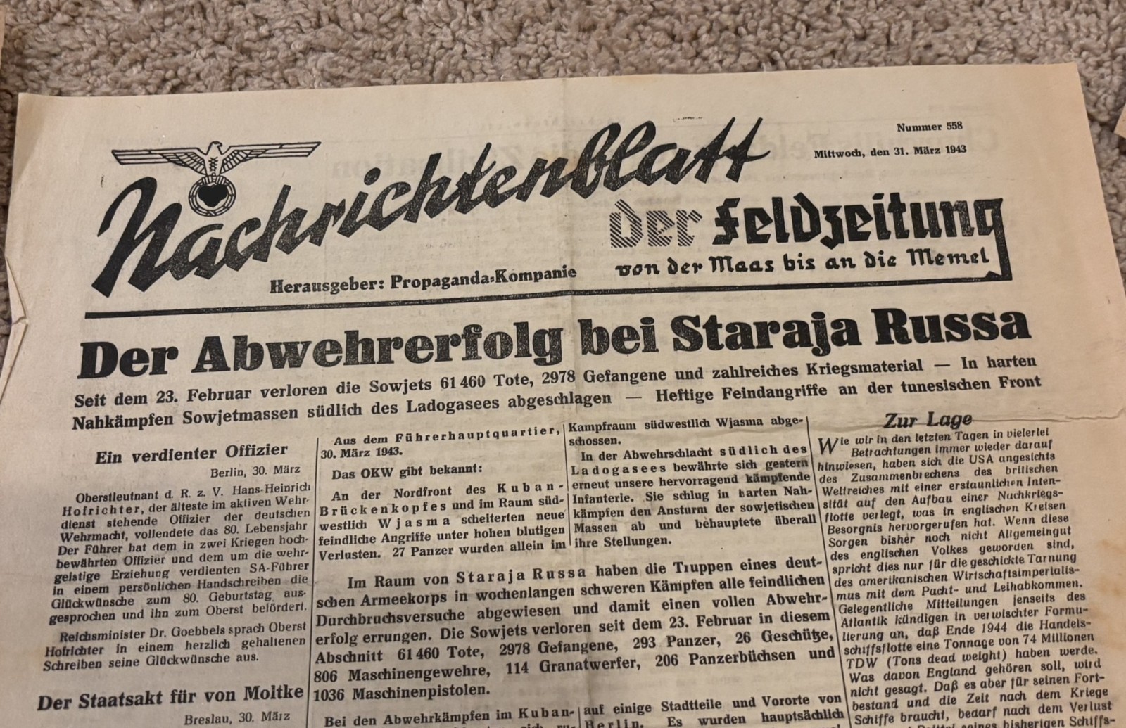 WW2 Period German Newspapers February 26, 1945 and March 31, 1943