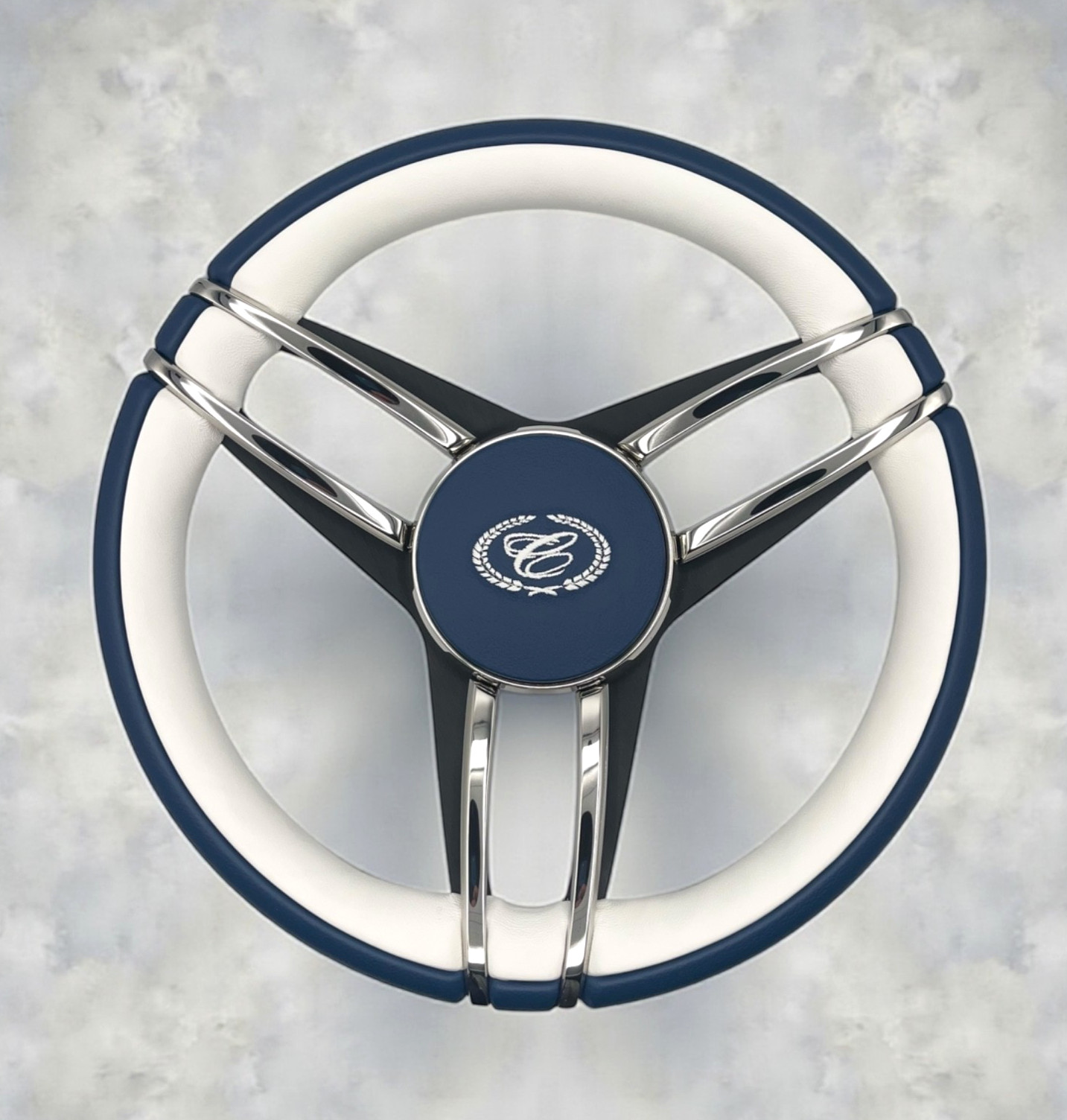Cobalt Boat Steering Wheel Stainless Steel Spoke Leather Rim | Cobalt Boats Logo