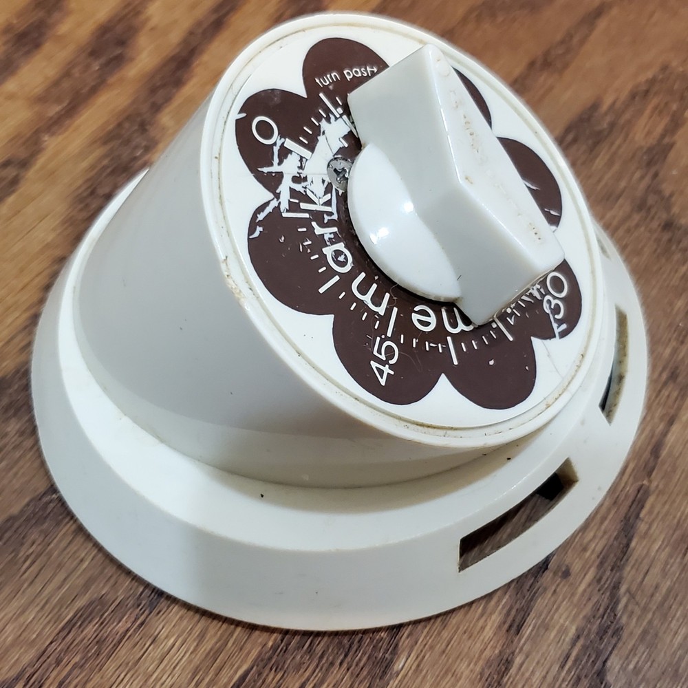 MARK TIME beige brown retro daisy 60 minute kitchen timer - tested, works