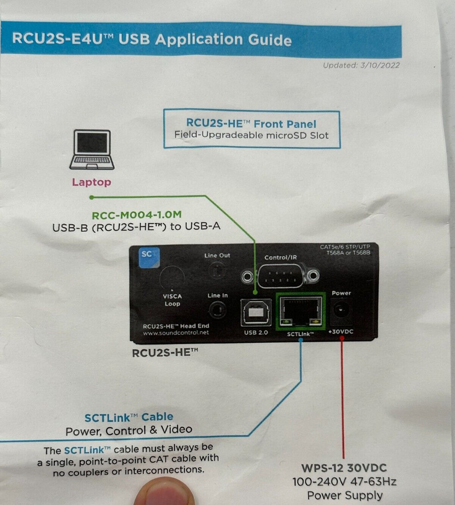SOUND CONTROL TECHNOLOGIES RCU2S-HE REMOTE CAM USB2S HEAD & CAMERA END (mcF92)
