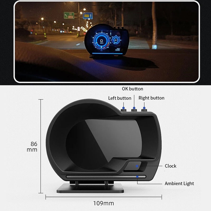 Car OBD GPS HUD Multi-function Gauge Head-Up Display 9 Different Interface Alarm