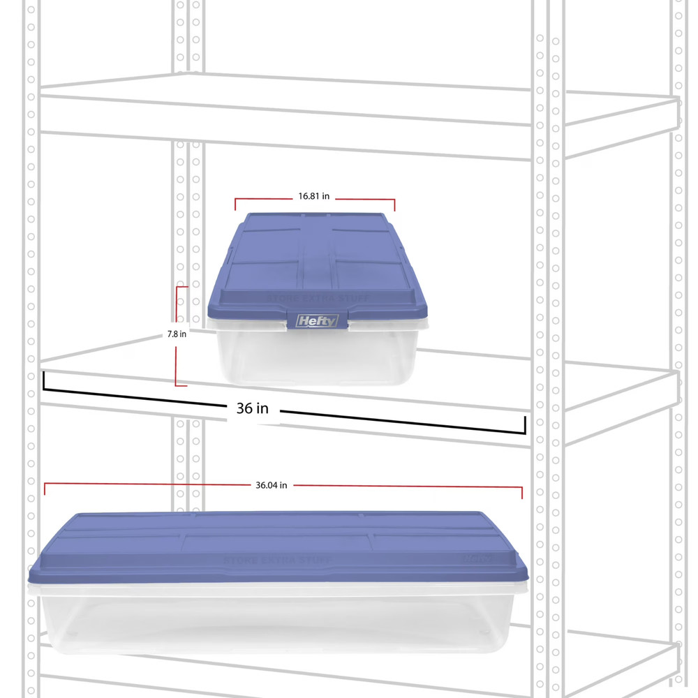 (4 pack) Hefty HI-RISE 63 Quart Large Latching Storage Bin, Clear Plastic, Blue
