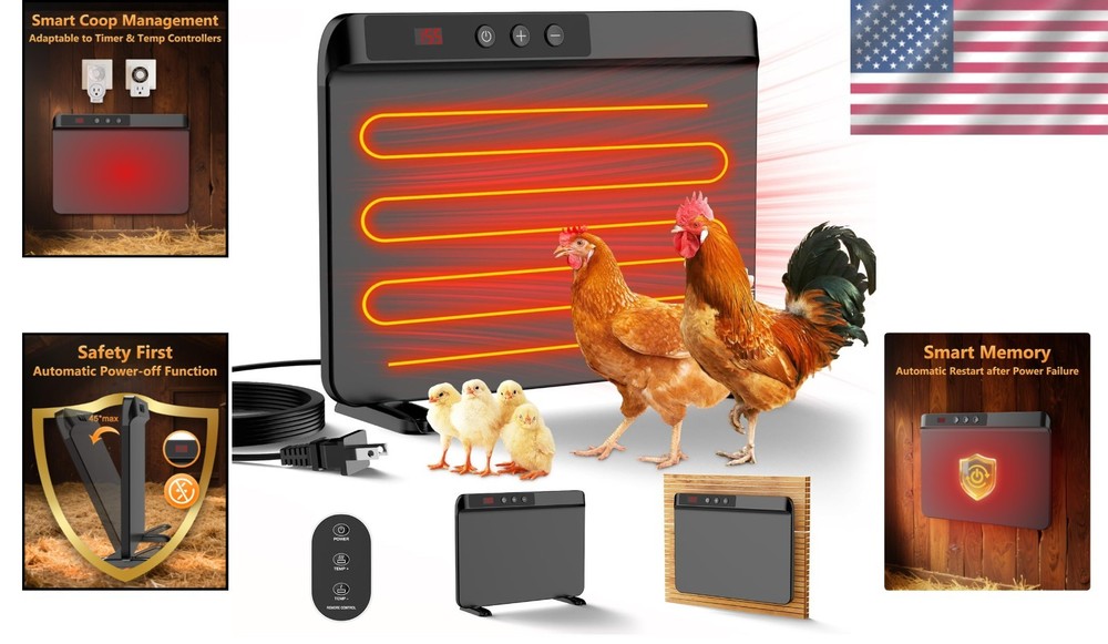 Adjustable Temperature Chicken Coop Heater - 200W Radiant Warmth, Certified