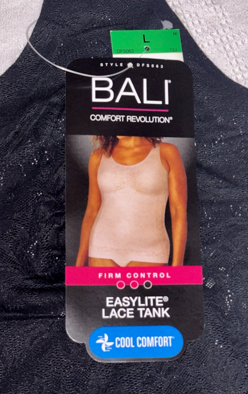 BALI Cool Comfort Revolution Lace Easylite Black Shaping Tank Top Wmn M L XL 2XL