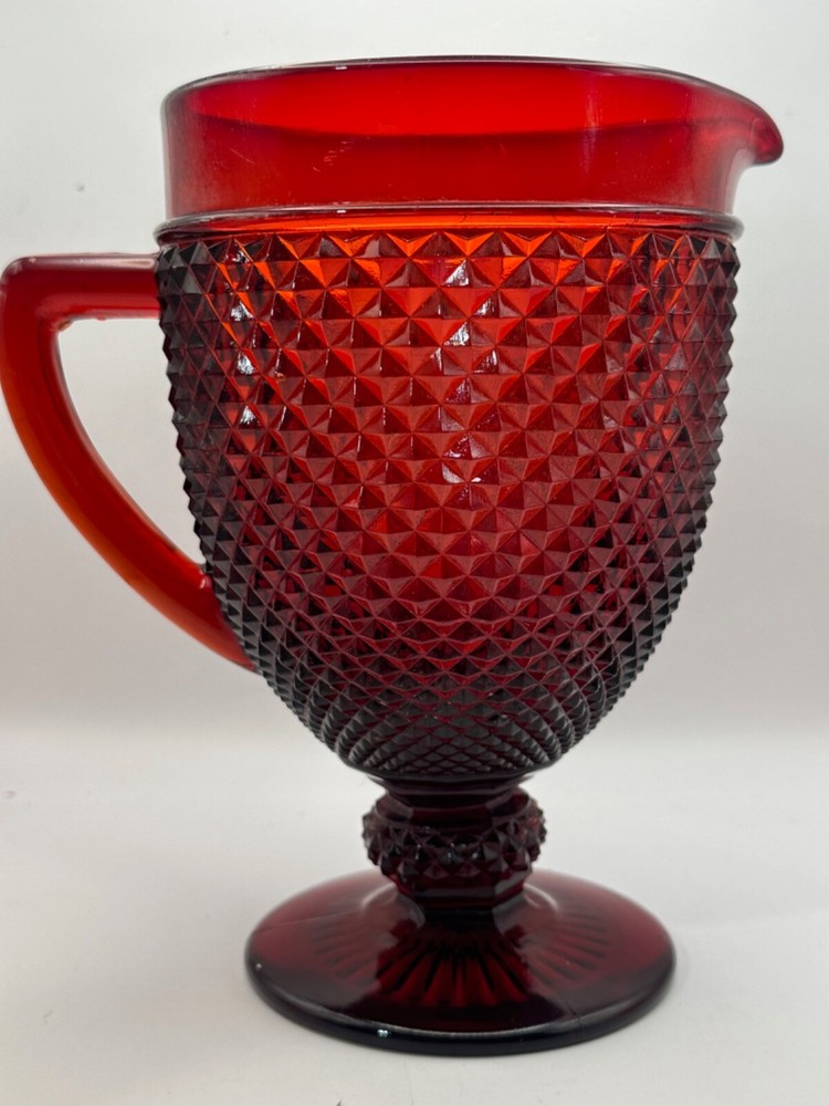 Vintage Barware Kitchen Ruby Red Diamond Point Pitcher MCM Deco Design