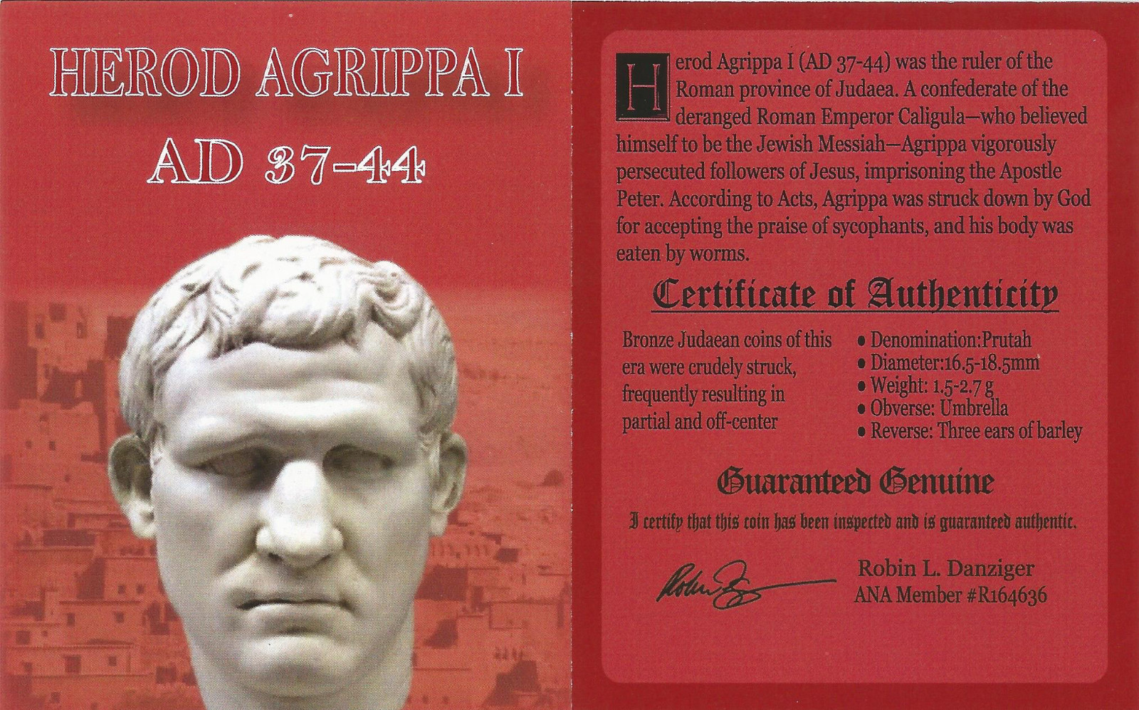 NGC Herod Agrippa I AD37-44 King of Judaea Bronze Prutah High Grade Biblical Era