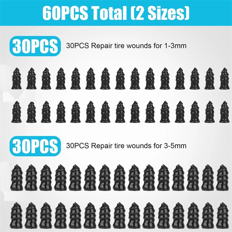 60 Pcs Rubber Tire Nail Repair Kit Screw In Tire Plugs for Car Truck SUV Van