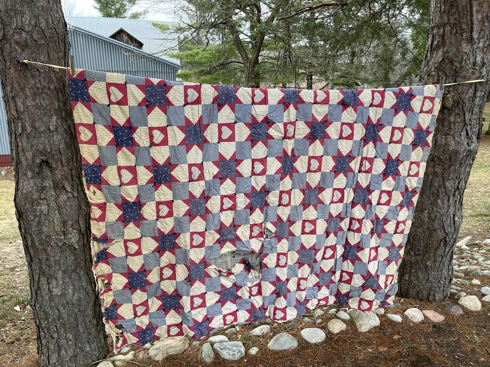 Americana Patchwork Quilt Heart Star Block Pattern Local Sheared Wool Filled SEE