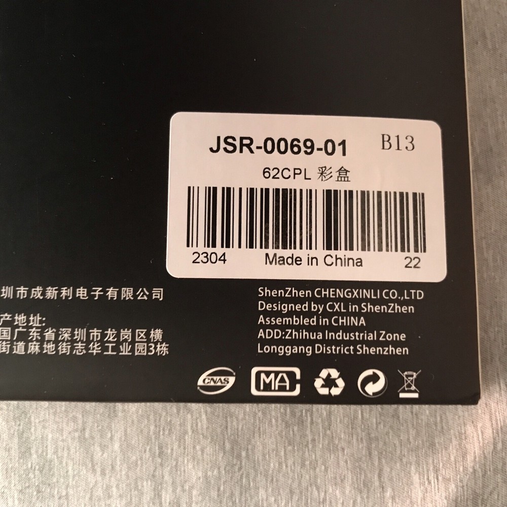 JSR 62mm Circular Polarizer Filter.