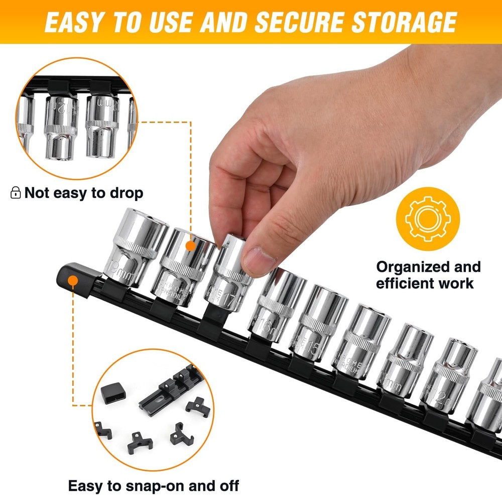Socket Organizer ABS Socket Holder Set 1/4" 3/8" 1/2" Drive Socket Rail Holders