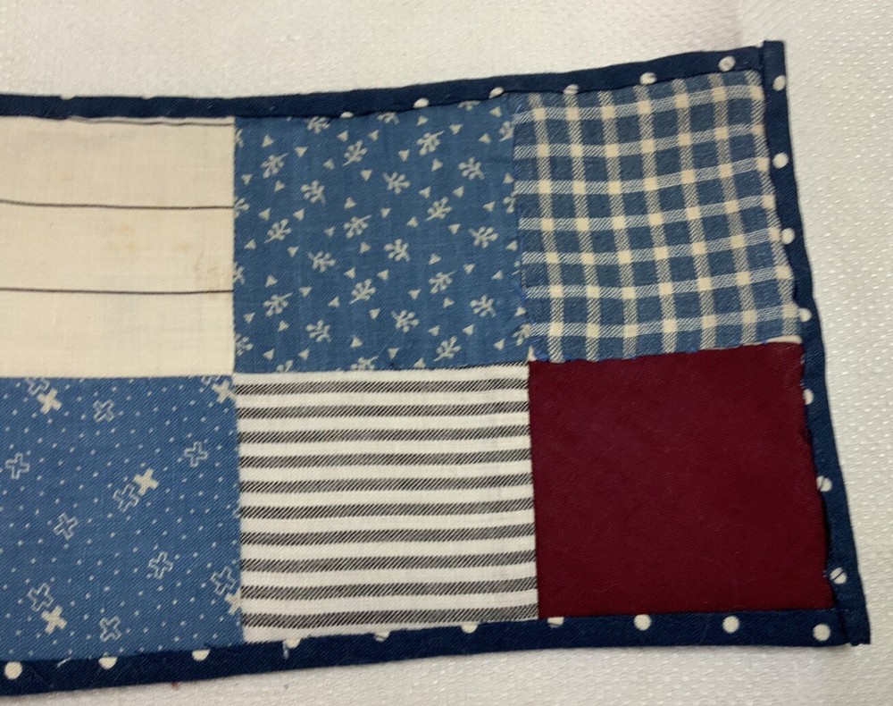 Patchwork Quilt Small Table Topper, Four Patch, Blue Calico Prints, Off White