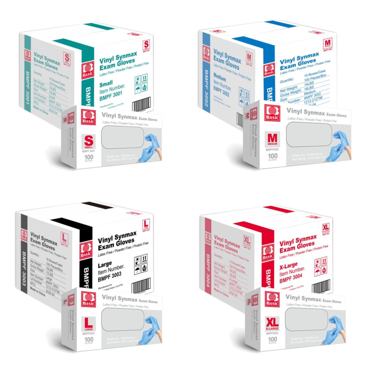 Intco BASIC Medical Vinyl Synmax Exam Gloves Durable Latex Free , Size: S/M/L/XL