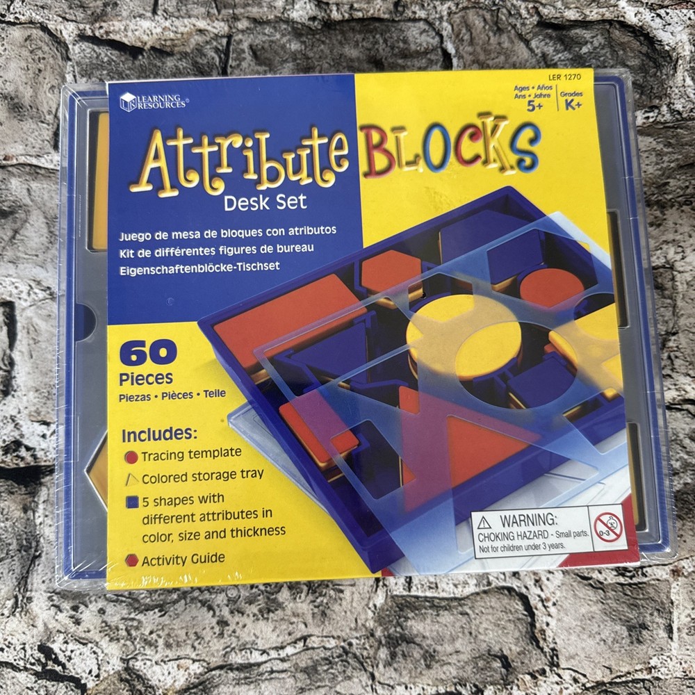 Attribute Blocks Desk Set- Plastic Storage Tray- 60 attribute blocks NEW