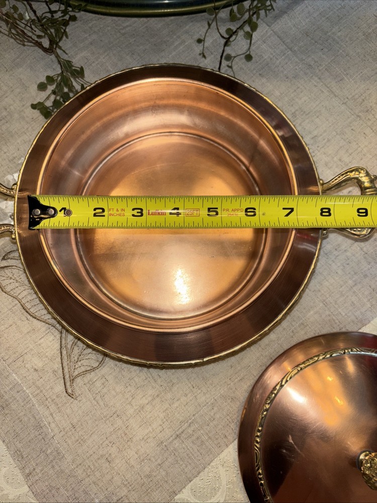Solid Copper Serving Dish w/ Brass Pinecone Finial/Handles~Preowned