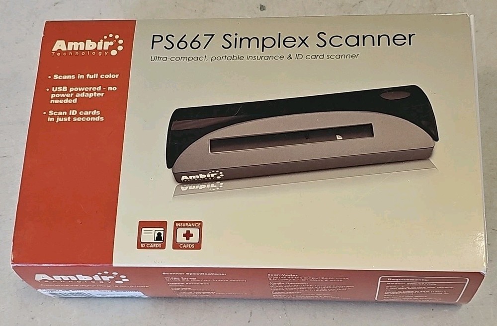 Ambir Technology Image Scan Pro PS667- Simplex Card Scanner Open Box