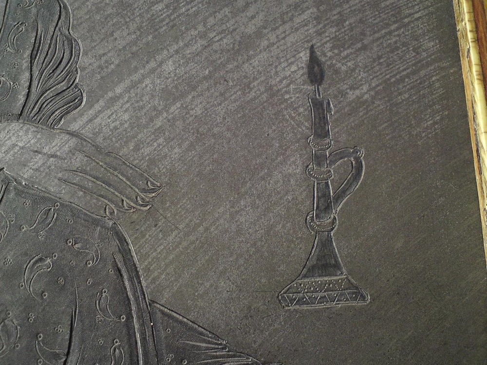Persia Metal engraving, Prophet Muhammad reading holy scriptures - Khatam Frame